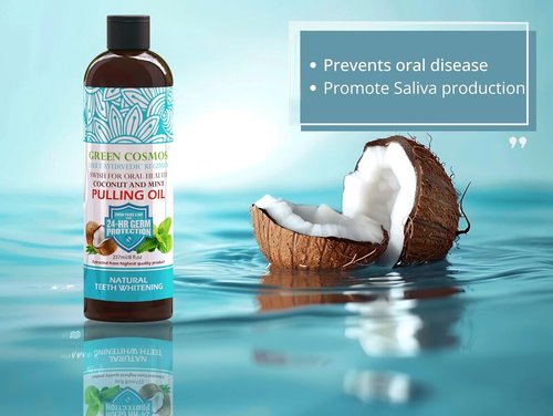 Coconut Mint Pulling Oil Mouthwash, 237ml Natural Teeth Whitening, Ayurvedic Daily Swish for Oral Health Alcohol & Fluoride Free, Healthy Gums, Fresh Breath, Solution for Bad Breath (One Pack)