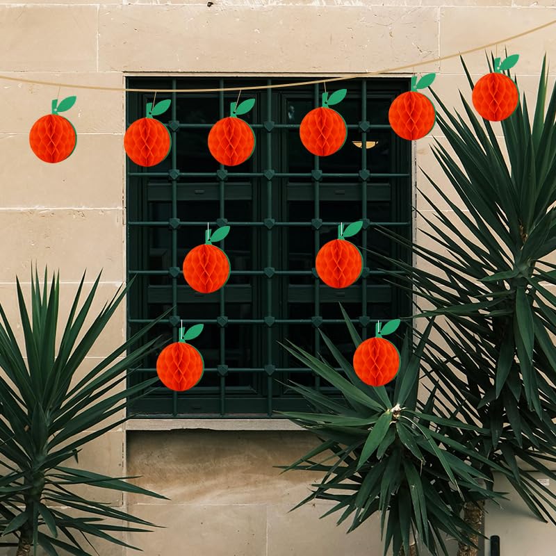 Orange Paper Honeycomb Balls Decorations - 10 Pack for Party Table Centerpieces & Hanging Decor