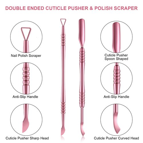 Mudder Acrylic Nail Clippers Kit False Nails Tips Cutter Professional Cuticle Trimmer Nipper Cutter Pusher Remover Stainless Steel Manicure Pedicure Art Tools Set Salon Home(Pink Rose)