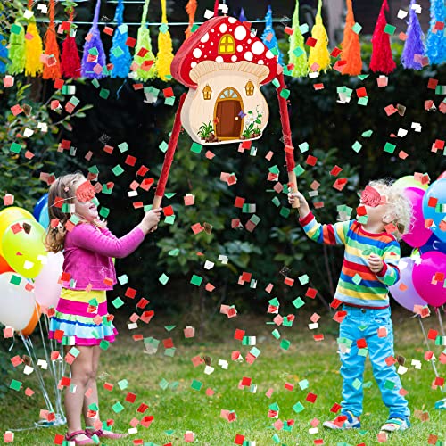 Kids Mushroom Piñata with Stick & Blindfold - Forest Party Decoration