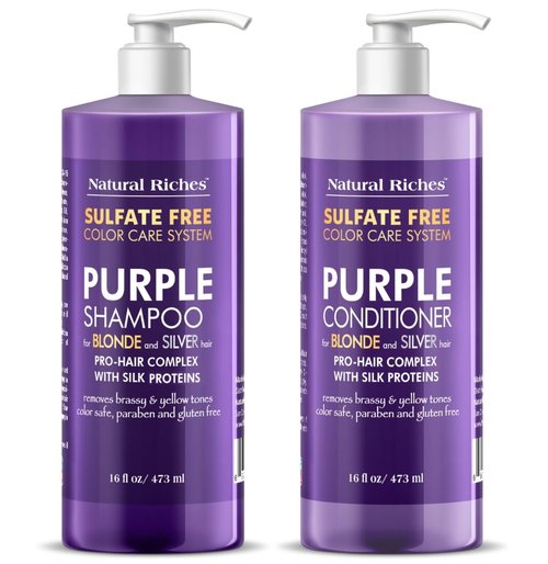 Natural Riches Purple Shampoo & Conditioner Set - Sulfate-Free, Color-Safe for Blonde & Gray Hair | 16 fl oz Each