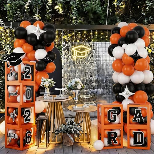 Grad Orange Graduation Decorations Balloon Kit with Balloons & Boxes - Class of 2026