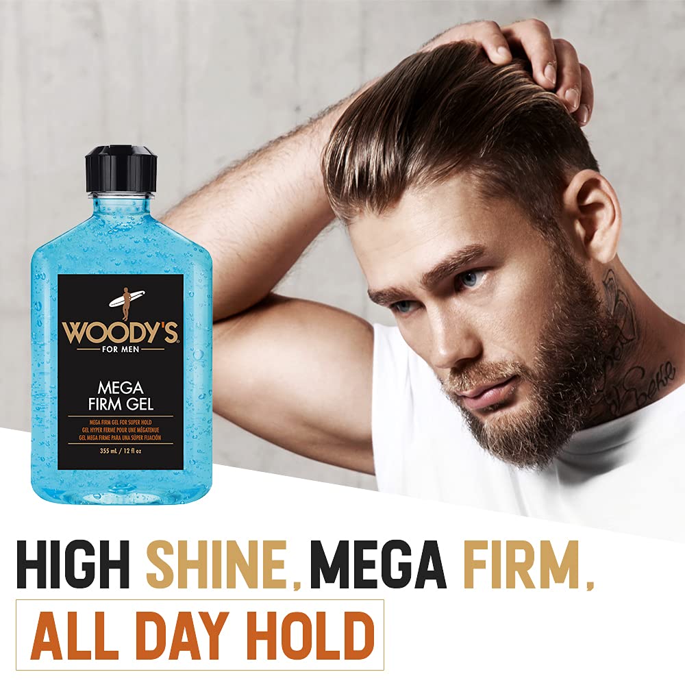 Woody's Mega Firm Hair Gel - Strong Hold, Alcohol-Free Formula for Flake-Free Styling | 12 fl oz
