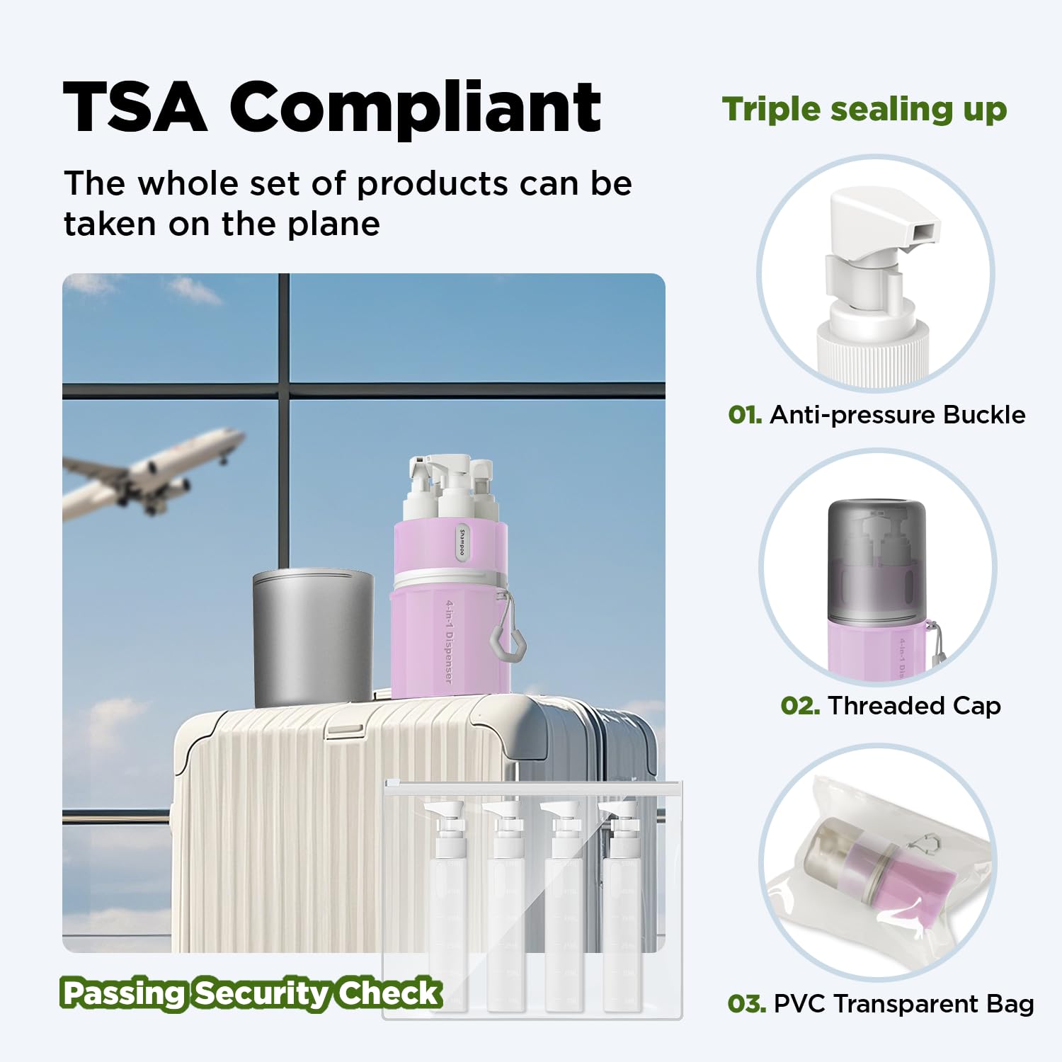 VOGOGE Travel Bottles for Toiletries, TSA Approved Travel Shampoo and conditioner Bottles with Suction Cups, Pink