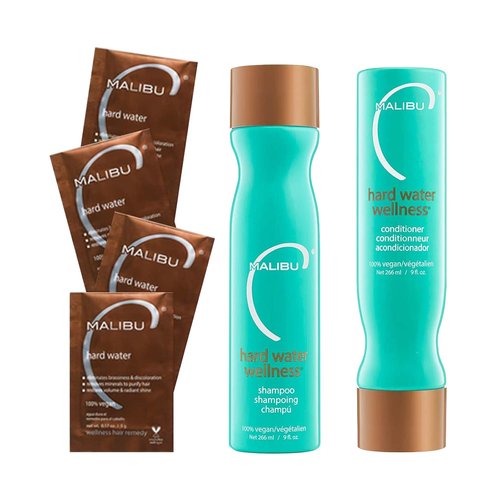 Malibu C Hard Water Shampoo, Conditioner & Hair Mask Packets - Hydrating Hair Care Set (6 Ct)