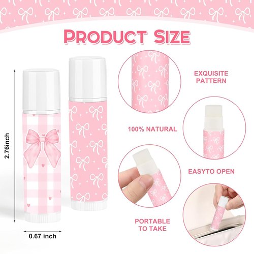 50 Pcs Pink Bow Baby Shower Favors Bulk Pink Bow Moisturizing Lip Care Coquette Bow Party Favors for Bachelorette Wedding Birthday Employee Christmas Halloween Baby Shower Party