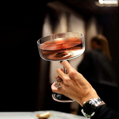 Skiennix 6 Pcs Ribbed Coupe Cocktail Glass Set - Elegant 10 oz Hand Blown Martini Glasses with Gift Box