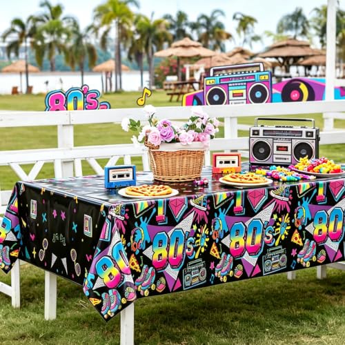 80s Neon Plastic Tablecloth Set - Disposable Retro Party Covers, 54x108 Inches, Variations of THIS listing
