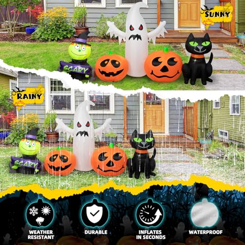 8FT Halloween Inflatable Yard Decoration Pumpkin Ghost & Black Cat with RGB Lights - Outdoor Lawn & Garden Decor - Variation of THIS listing