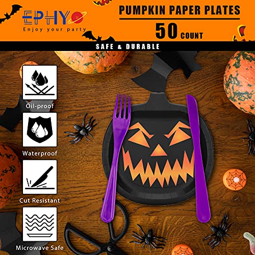Halloween Paper Plates 10in Disposable Party Dinnerware Black Pumpkin - Evil Variation