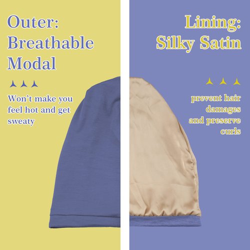 NICPOO Silk Satin Bonnet Hair Wrap for Sleeping, 2 Pcs Adjustable Silk Bonnets for Women Men Sleep Cap Silk Lined Slouchy with Adjustable Strap Curly Hair Head Scarf Night Caps（Blue & Pink）