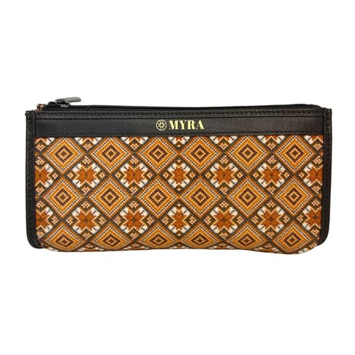 Myra Bag Pouch for Women - Southwestern Aztec Canvas Cosmetic Makeup Bag for Travel - Brown