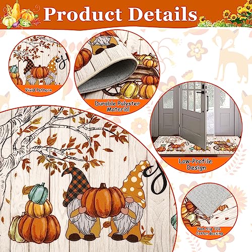 Hello Fall Kitchen Rug Set with Runner - 3 Piece Washable Harvest Gnome Pumpkin Leaves