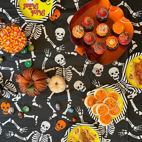 Halloween Skeleton Vinyl Flannel Backed Tablecloth 52x70 - Skelly Design