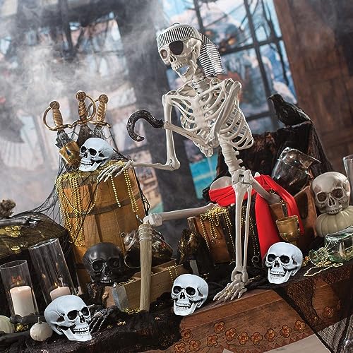 Mini Skulls Halloween Decor Set - 8 Realistic Plastic Skeletons for Crafts & Outdoor Halloween Decorations