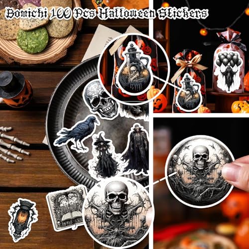 Halloween Goth Stickers - 100 Dark Skull & Witch Decor, GOTH-3 Variation