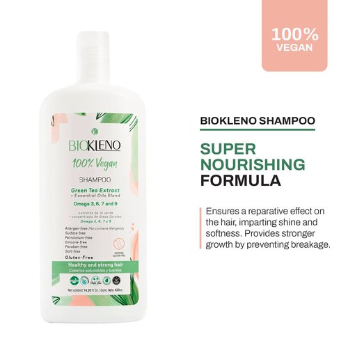 Biokleno Vegan Shampoo - Nourishing Green Tea & Essential Oils Blend | Sulfate-Free, 14.20 fl oz