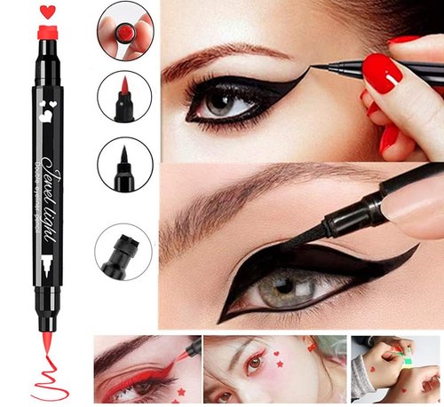 Go Ho Waterproof Liquid Eyeliner Stamps - Double-Sided Black & Red, Smudge-Proof Heart Stamp for Halloween Makeup
