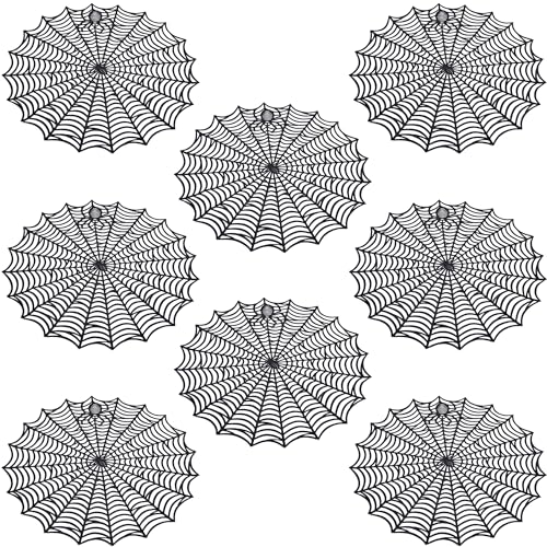 Halloween Spider Web Placemats - Black 8-Pack, 15 Inch Diameter - Variation of Black-8pcs