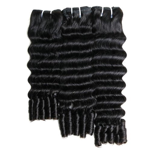 SWEETGIRL Deep Wave Human Hair Bundles Burmese Curly Bundles Human Hair Quick Weave with Spiral End Sew in Hair Extensions Real Virgin Remy Hair 18 Inches 1 Bundle Natural Color