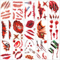 Zeecdatoo Red Halloween Fake Scar Wound Tattoos Kit - 30 Sheets, 220+ Temporary Face Tattoos for Zombie, Chucky Costume