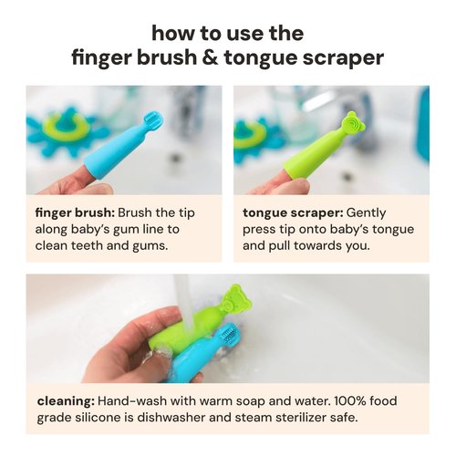 oogiebear Baby Finger Brush & Tongue Scraper - Gentle Oral Care, Soft Silicone, BPA-Free, for Infants & Toddlers