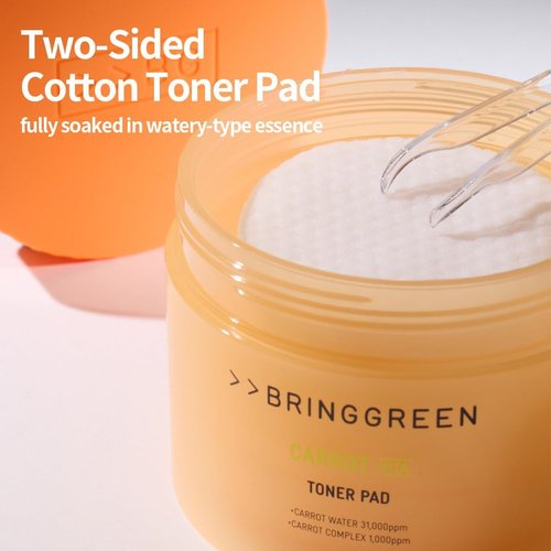 BRING GREEN Carrot Toner Pad - Vitamin & Retinol Formula for Even Skin Tone | 60 Count
