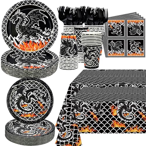 Dragon Birthday Party Supplies Serves 40 - Plates Cups Napkins & Tablecloths