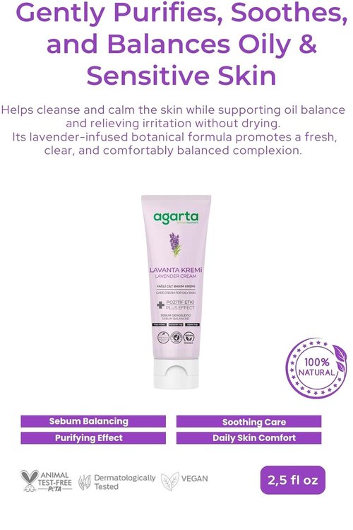 Agarta Lavender Moisturizing Skin Cream - Vegan Botanical Hand & Face Cream with Lavender Water | 2.54 fl oz