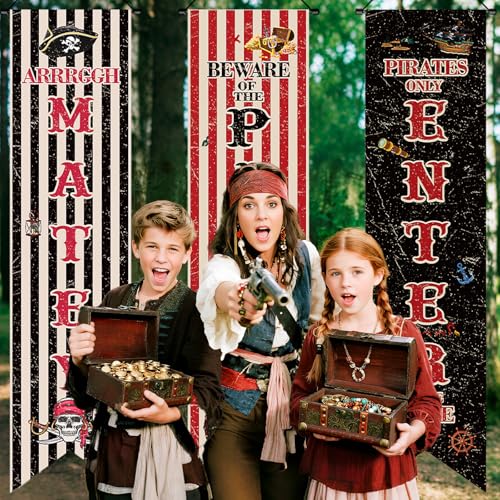47.2x11.8 Inch Pirate Party Banner Decorations Nautical Treasure Map Wall Backdrop Set