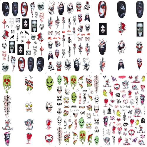 3D Halloween Nail Stickers - Self-Adhesive Ghost Face Decals, 8 Sheets - Variation of THIS listing