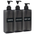Segbeauty 16.9oz Shampoo Bottles Refillable Pump Bottle, 3pcs Shower Bottle Soap Dispenser with Labels, 500ml Gray Empty Plastic Square Shampoo Conditioner Dispenser, Body Wash Containers for Bathroom