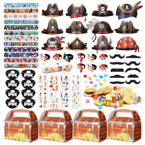 Pirate Party Favors Set for Kids - Treasure Chest, Tattoos, Hats & More