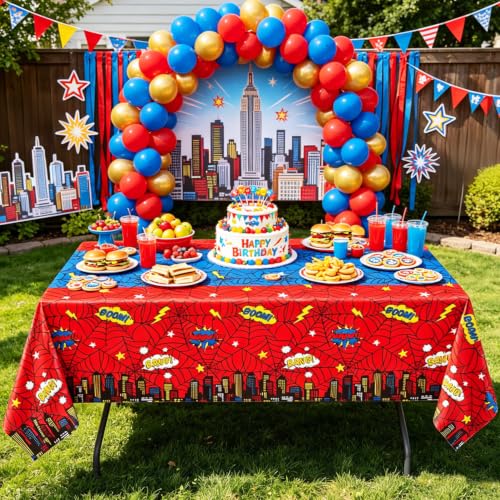 Spider Party Tablecloth 51x86 Inch - Red & Blue Plastic Birthday & Halloween Decor - Variation 4