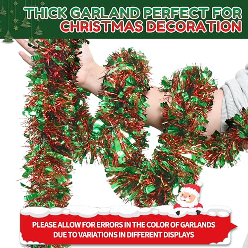 70 Ft Christmas Tinsel Garland - Metallic Twist Decor with Red & Green Variation