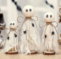 Primitive Halloween Ghost Decorations Set - Wooden Stand & Spooky Crafts, Indoor Halloween Decor, 3 Sizes