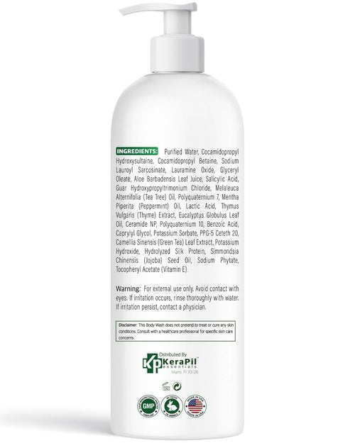 KERAPIL Bacterinyl Tea Tree Oil Body Wash - Antibacterial & Antifungal Support for Ringworm, Body Odors, Athlete’s Foot & Acne, Helps Soothe Itchy, Dry Skin - Made in USA (16 fl oz x 2)