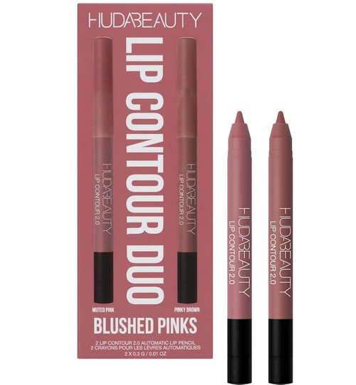 Huda Beauty Lip Contour Duo - Blushed Pinks with 2 Mini Lip Pencils in Muted Pink & Pinky Brown