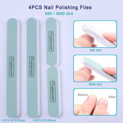 Pingispower Nail Files and Buffers, 20PCS Professional Nail File & Nail Polishing Buffer Block for Natural Nails, 100/180 & 600/3000 Grit Reusable Manicure Kit for Women, Travel Home and Salon