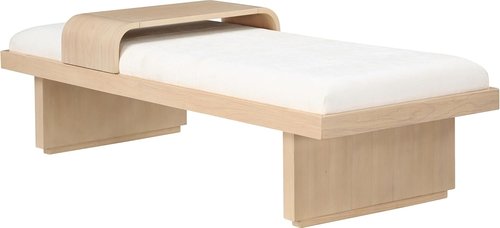 Meridian Furniture Arlington Collection Mid-Century Modern Bench - Soft Cream Chenille, Solid Wood, 65" W x 26" D x 19.5" H