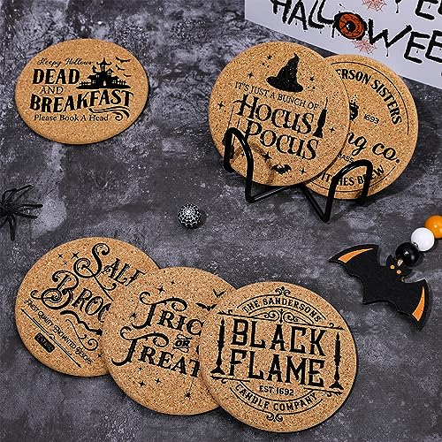 Halloween Cork Coasters 6-Pack with Holder Farmhouse Style Drink Mats for Table Protection