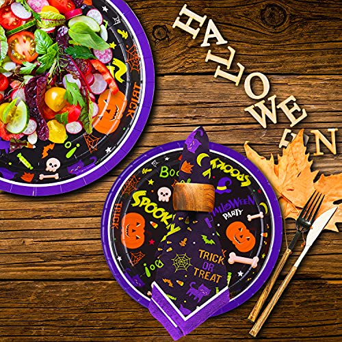 Halloween Disposable Paper Plates and Napkins Set - Spooky Party Supplies for 50 Guests
