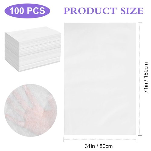 Celmuron 100 Pack Disposable Bed Sheets – 31.5 x 71 in Waterproof Non-woven Sheets for Massage, Spa, Tattoo & Salon Tables(White)