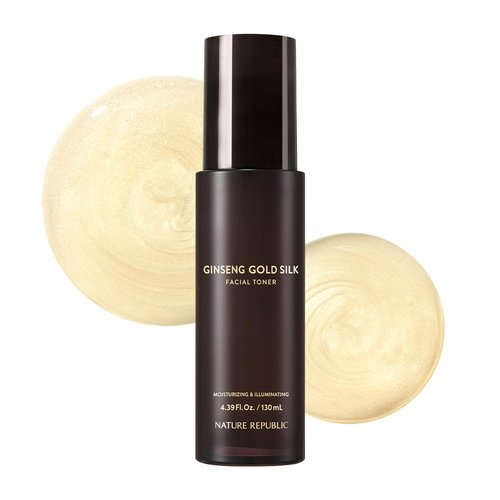 Nature Republic Ginseng Gold Silk Facial Toner, Hydrating Glow Toner, Niacinamide & Silk Amino Acid, Royal Jelly Extract, Korean Skin Care for All Skin Types 130 ml / 4.39 Fl. oz.