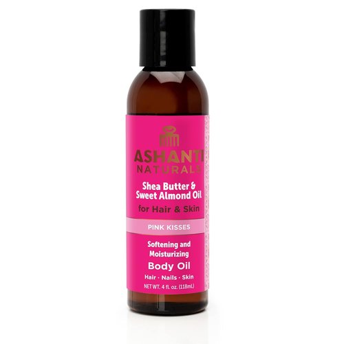 Ashanti Naturals Pure Shea & Sweet Almond Oil - Moisturizing Body Oil for Dry Skin & Hair | Pink Kisses, 4 oz
