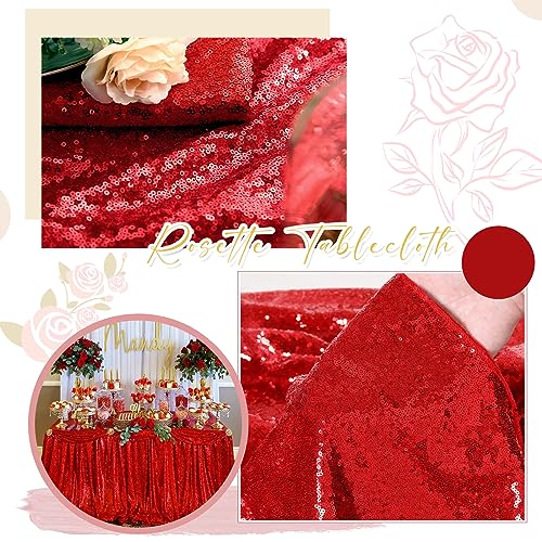 Sequin Tablecloth 90x132 Inch Red Glitter Rectangle Table Cover for Events - Variation of Red / 132" x 90"
