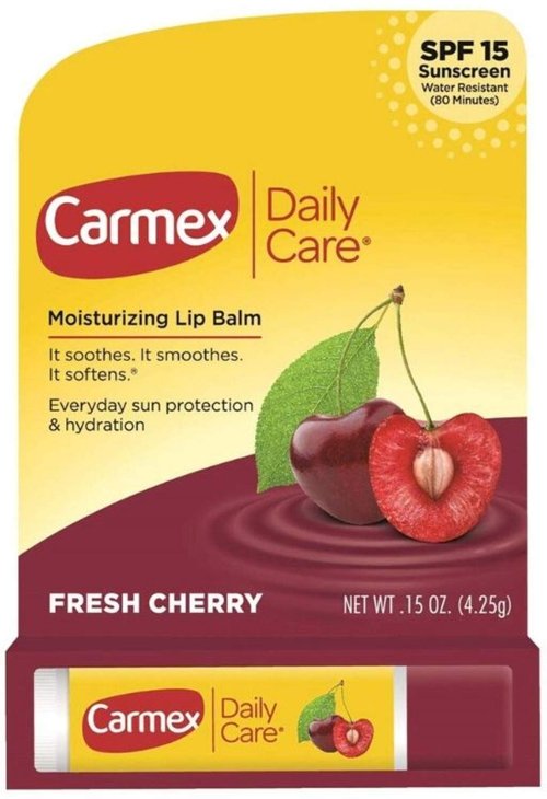 Carmex Lip Balm Stick - Cherry Flavor - SPF 15 Protection - Pack of 2