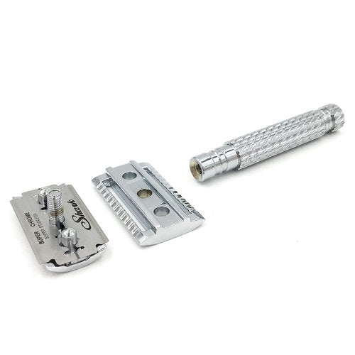 Parker 94R Double-Edge Safety Razor - Chrome-Plated Brass, Standard-Length Handle + 5 Premium Blades for Classic Wet Shaving
