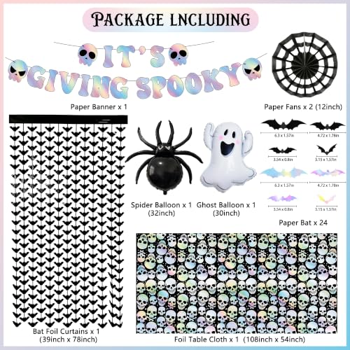 Halloween Party Decorations Set with Iridescent Balloons, Banner & Curtain