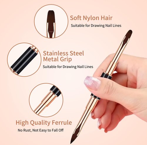 Qzqetet Nail Art Brushes Set - Professional 5pcs Double-Ended Acrylic Nail Art Brushes Liner Detail Thin Brushes For Drawing Design Brushes Gel Builder Brushes 3D Nail Art Tools (black)